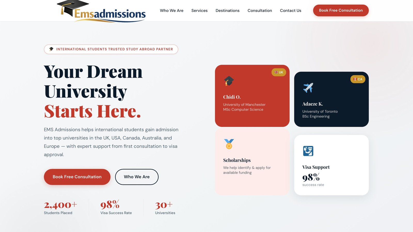 EMS Admissions homepage — Your Dream University Starts Here