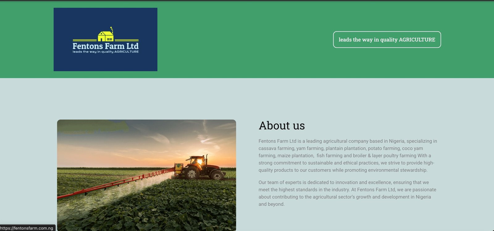 Fenton's Farm homepage — leads the way in quality agriculture